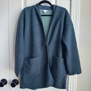 Pure Jill J. Jill Sherpa Fleece Open Front Cardigan Jacket Blue M
